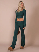 COSMINA 2pcs Women Leisure Simple Solid Color Cropped Top And Flared Pants Set